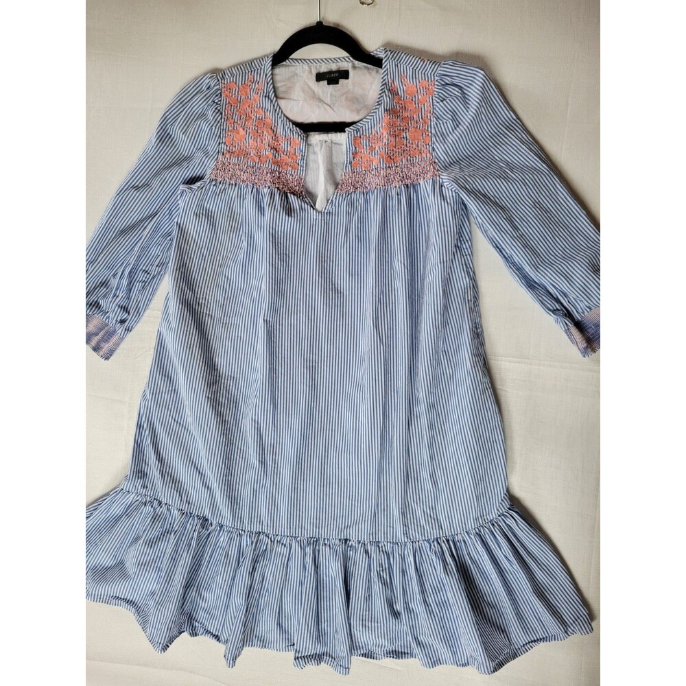 J. Crew Embroidered Popover Dress With Ruffle Hem SZ XXS  100% Cotton - Picture 5 of 11